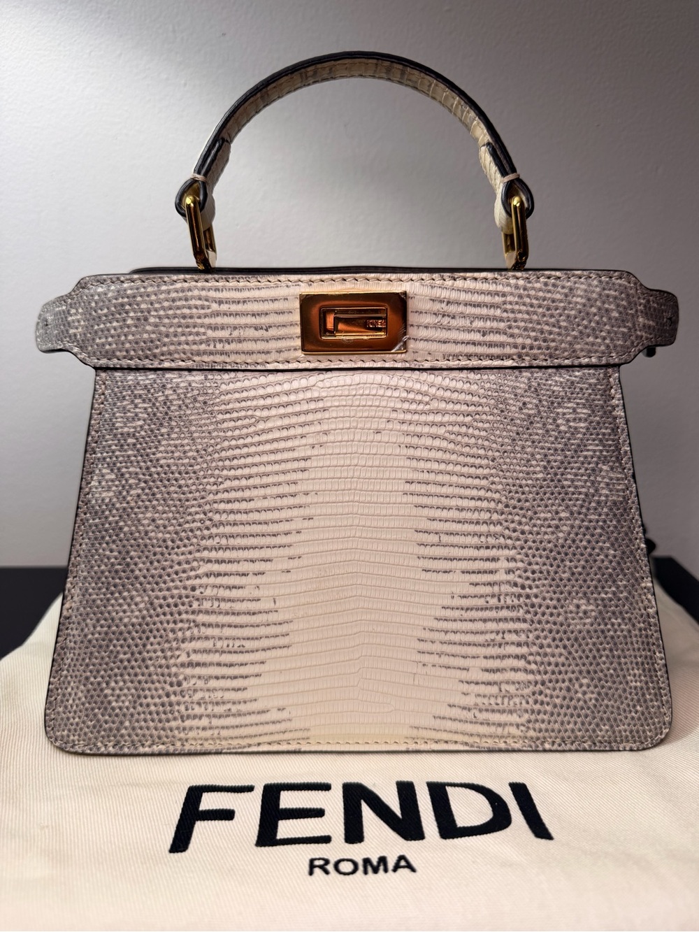 Fendi Peekaboo ISeeU Petite White lizard leather bag